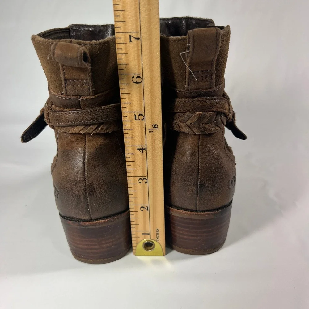 UGG Krewe Ankle Boots Womens 8 Chocolate Brown‎ Leather Moto Harness 1004207